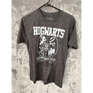 Harry Potter Hogwarts graphic T shirt medium heather gray euc